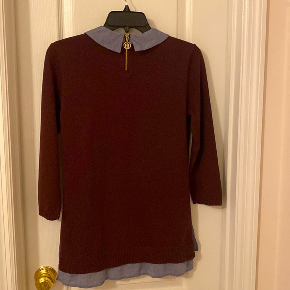 Tommy Hilfiger Sz S Burgundy & Blue Collar & Hem “Faux Double” - Picture 4 of 10
